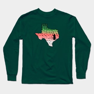 Rainbow Trout Fly Fish Texas State Map Fly Fishing Fisherman Gifts Long Sleeve T-Shirt